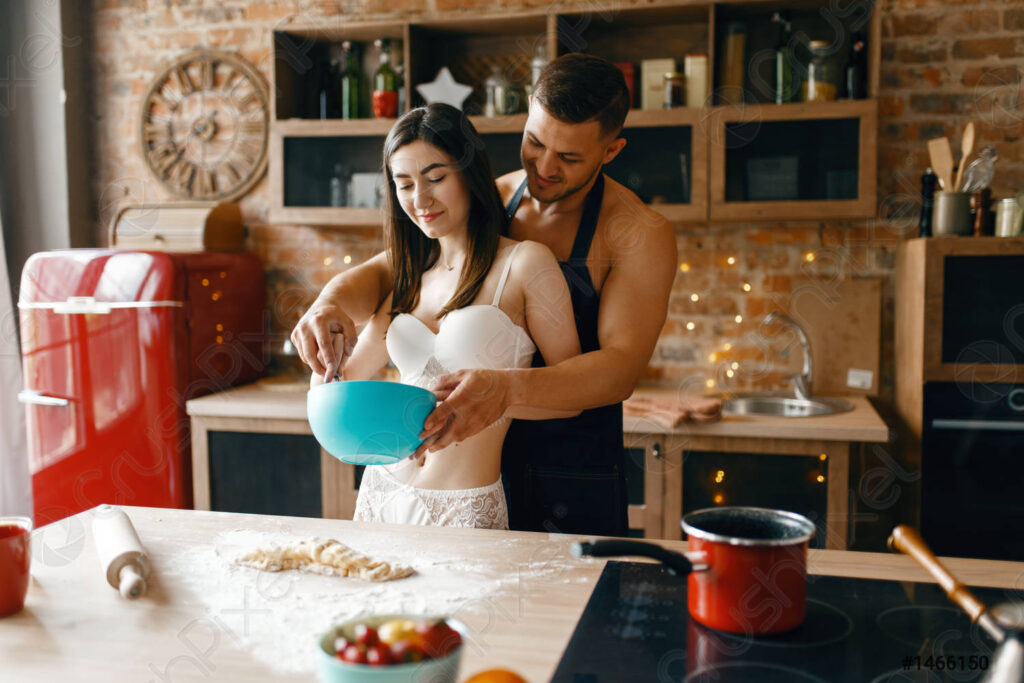 Couple cooking together