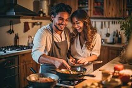 Couple cooking together images