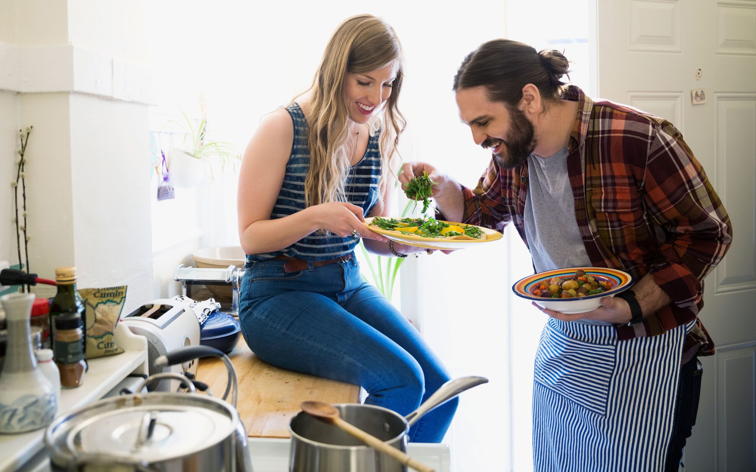 Couple spending quality time in kitchen